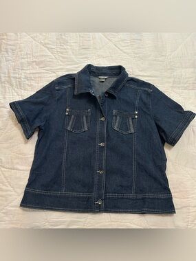 Christopher & Banks Denim Jacket Short Sleeve Womens XL Coastal Cowgirl Western